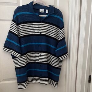 Burberry Navy and White Striped Casual Shirt